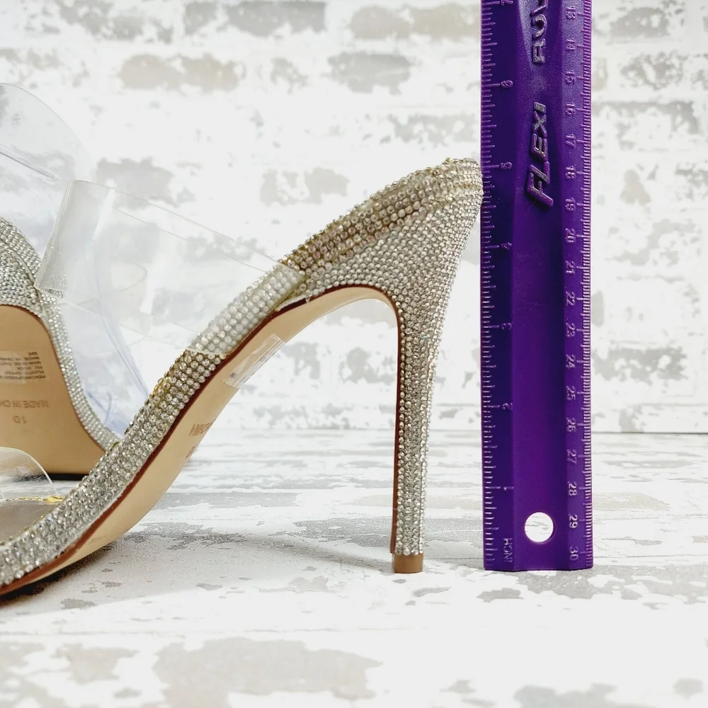 New Steve Madden Pending Embellished Clear Strap Stiletto Sandals C366 - Picture 9 of 14